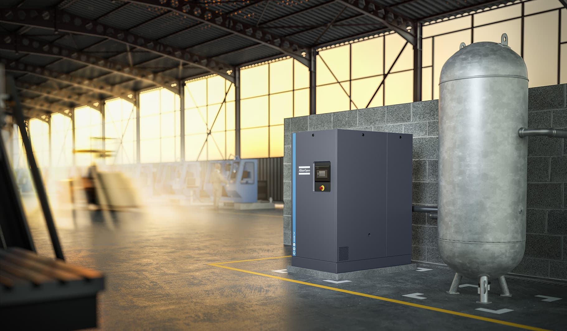 Atlas Copco kompressor og tank